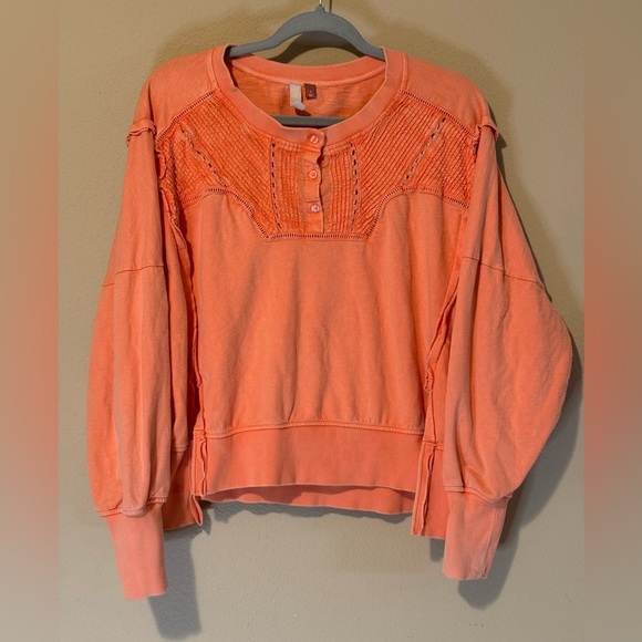 Pilcro Pintuck Cotton Oversized Long Sleeve Sweatshirt Coral Size Small - Picture 2 of 8